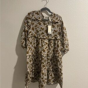 Rylee + Cru Floral Dress in Brown and Cream